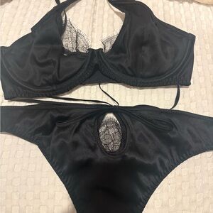 Agent Provocateur Black Silk and Lace Bra Set